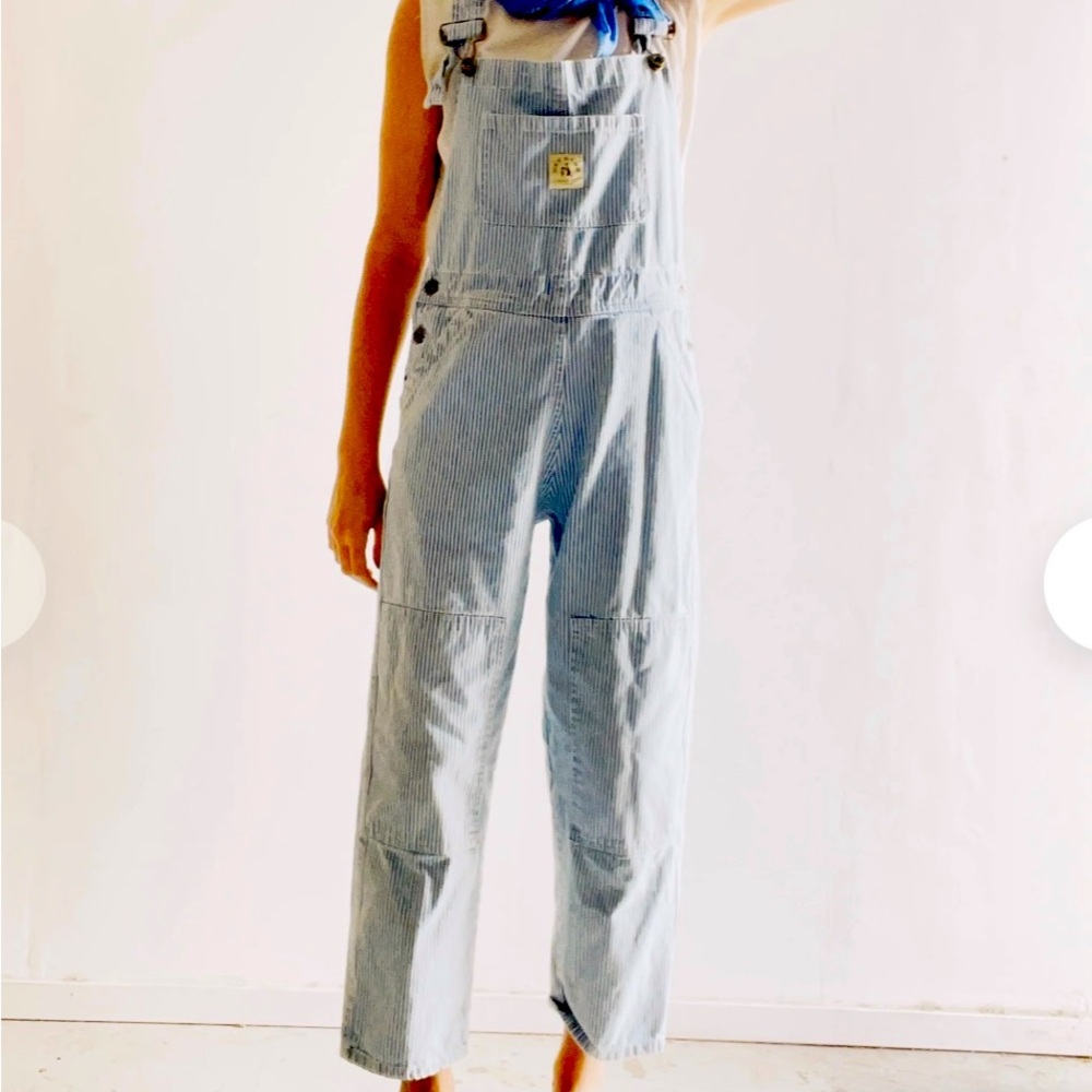 Hey Gang washed railroad knee patch overalls